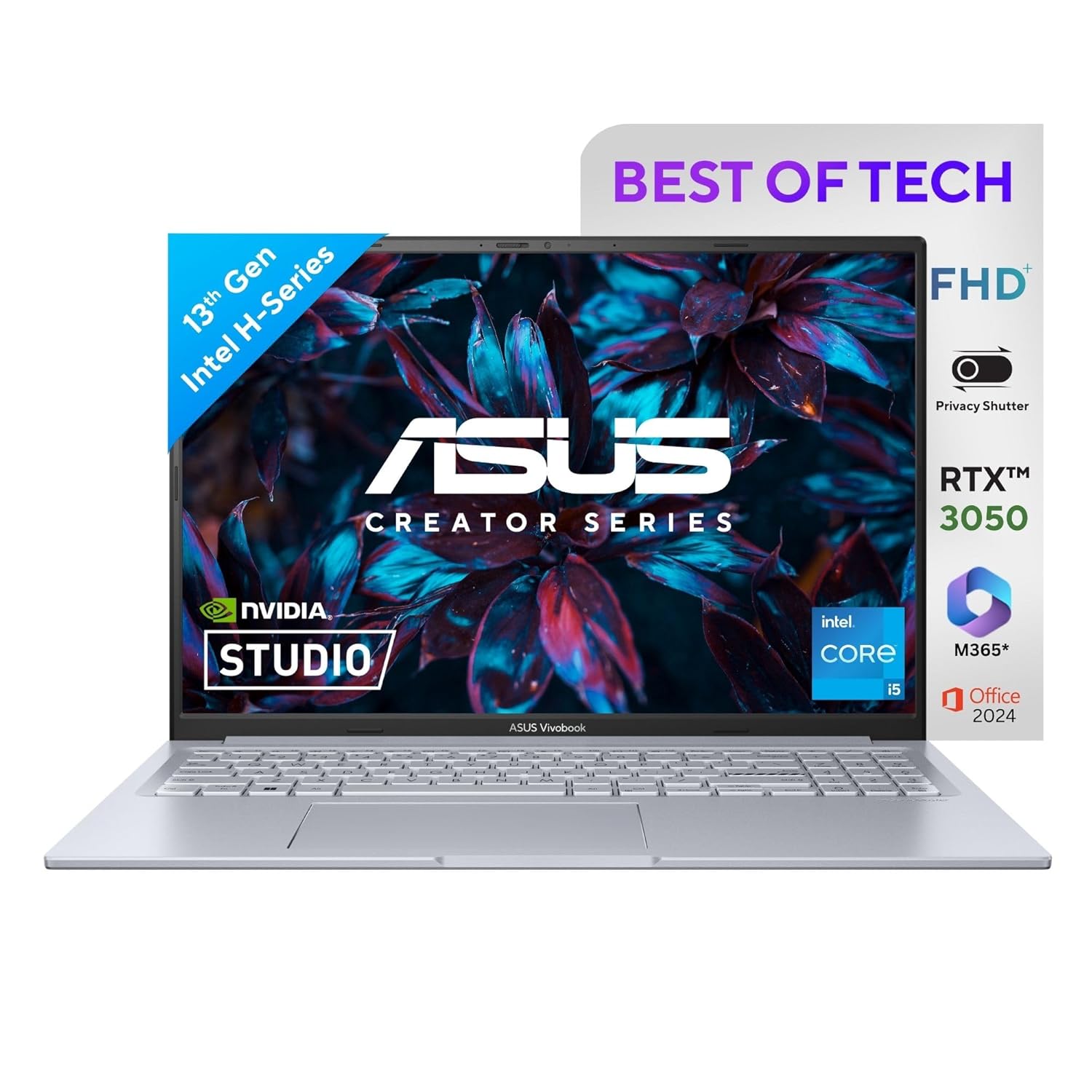 7177n83vOwL._SL1500_ ASUS Vivobook 16X, Creator Laptop, Intel Core i5-13420H (16GB/512GB/RTX 3050/16.0" WUXGA/Windows 11 Home/Office Home 2024 + M365 Basic (1 Year Validity)*) - Image 1