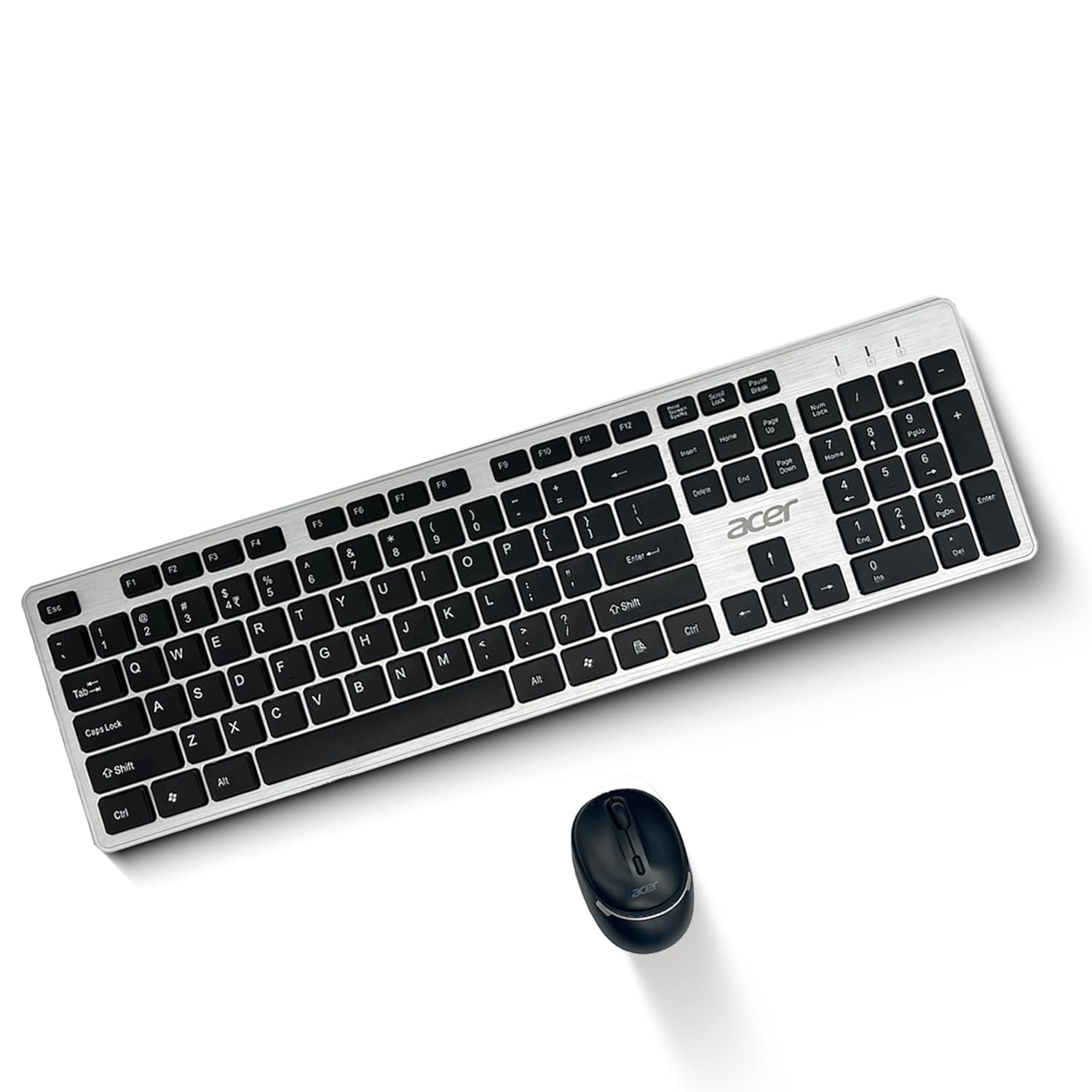 71JPcko5wTL._SL1500_ Acer Fusion Wireless Keyboard and Mouse Combo, Durable Stylish Design, 2.4GHz Nano Receiver, 10m Range, Indian Rupee Key, Adjustable DPI (800/1200/1600), Compatible with Windows & Mac (Black & Silver) - Image 1