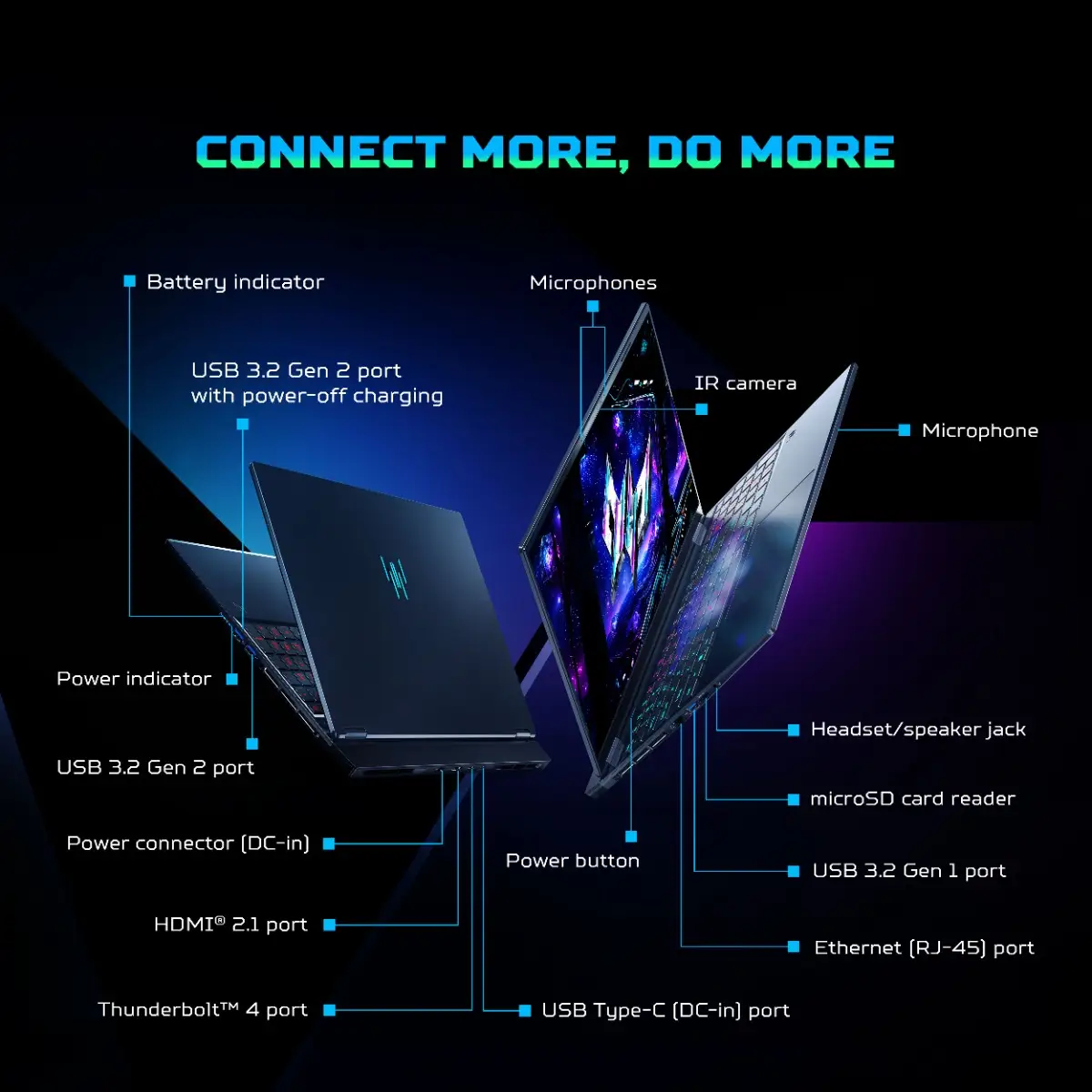 Acer PREDATOR HELIOS NEO 16S AI Gaming Laptop, Intel Core Ultra 7 255HX processor, NVIDIA GeForce RTX 5060 - 8 GB GDDR7, 16 GB RAM, 1 TB SSD, WQXGA OLED, 16.0"/40.64 cm, Windows 11 Home, Abyssal Black, 2.3 kg, PHN16S-71, RGB-backlight keyboard - Image 10